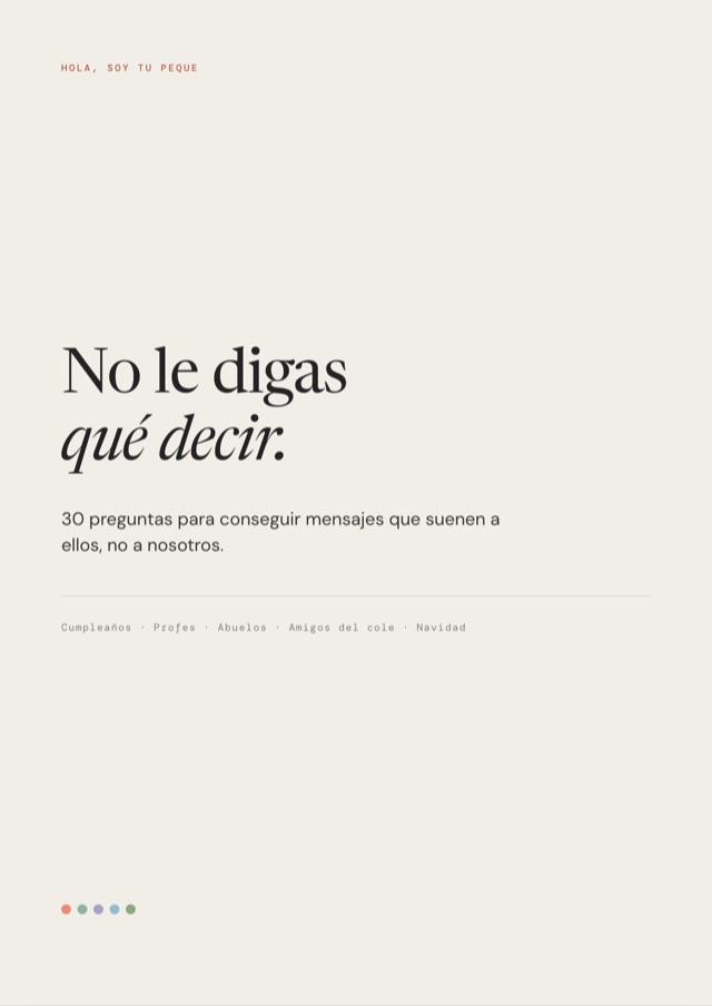 Portada del PDF «No le digas qué decir», con el subtítulo «30 preguntas para conseguir mensajes que suenen a ellos, no a nosotros»